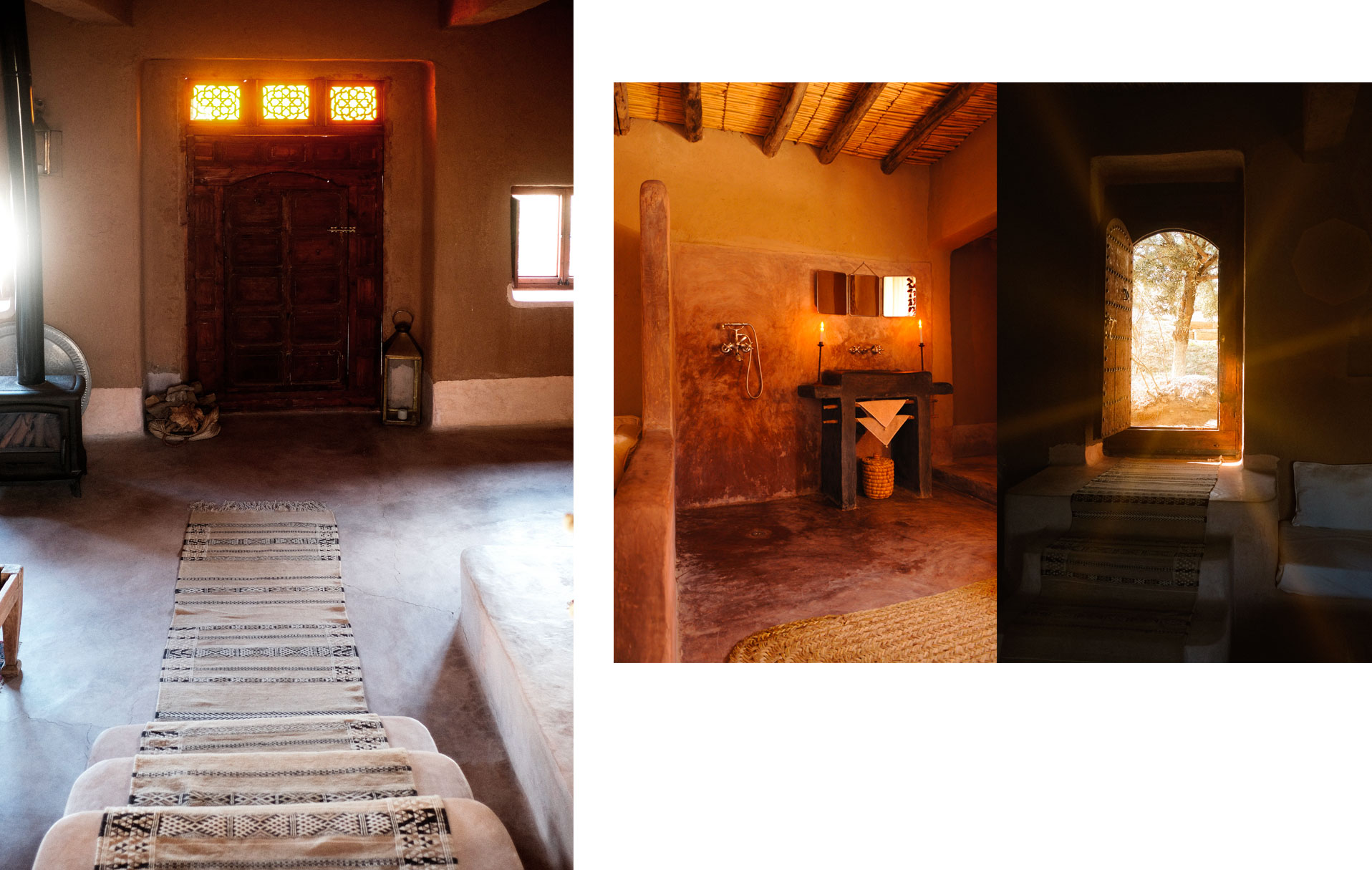 Tapis traditionnels et salles de bains privées à La Pause, Maroc.