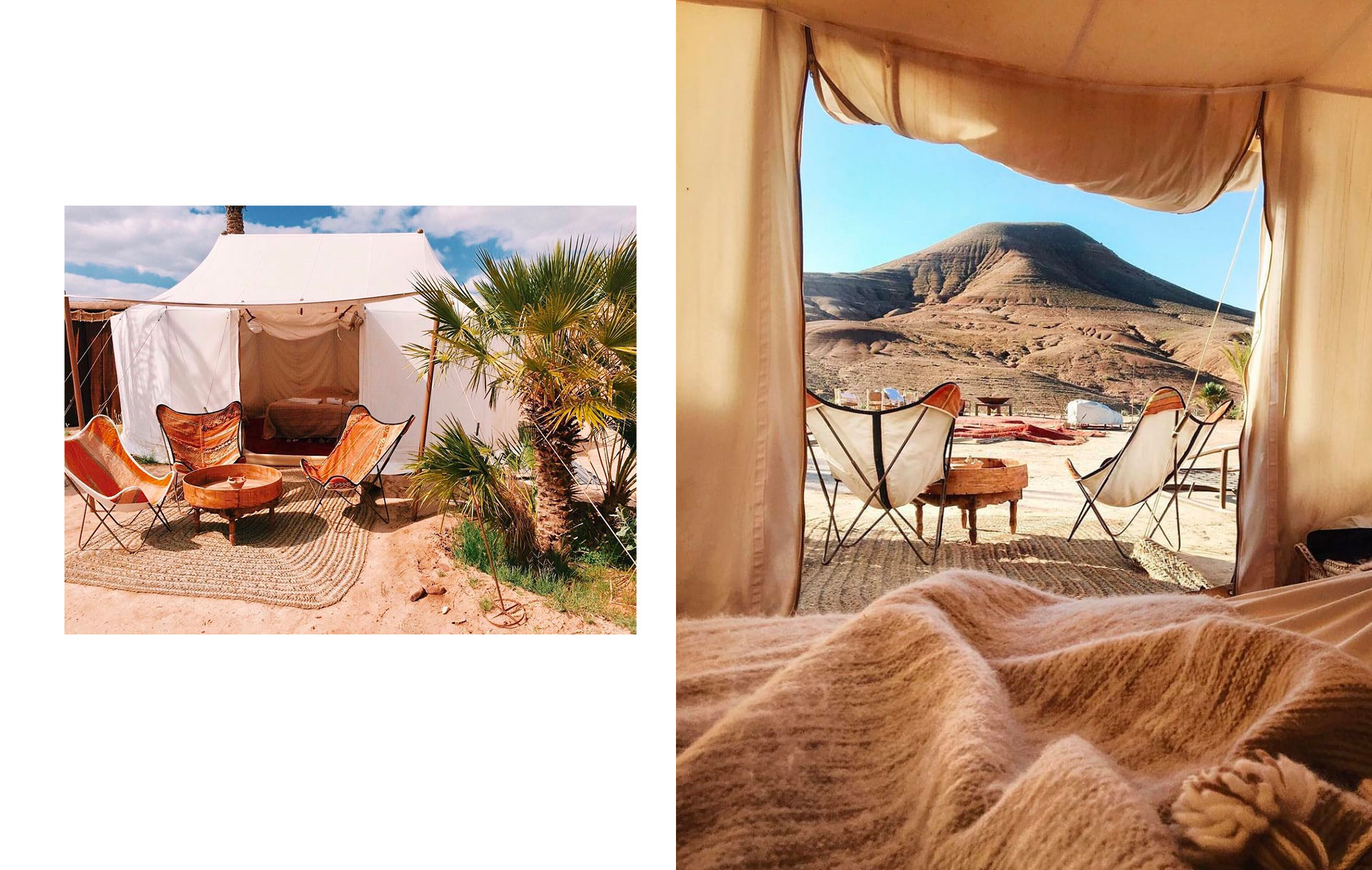 Grande tente privée avec un coin salon extérieur et vue sur les montagnes de l'Atlas - La Pause Maroc